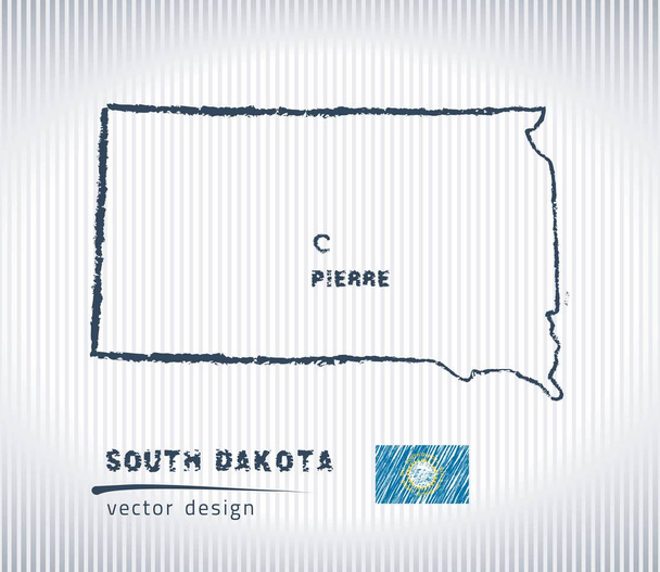 South Dakota national vector drawing map on white background - Vector, Image
