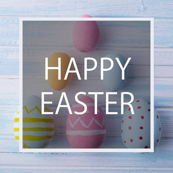 Holiday greeting card with text happy Easter - 写真・画像