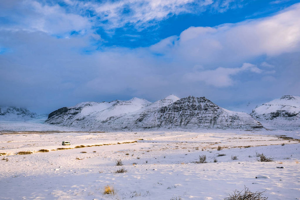 Dramatic icelandic landscape with snow covered mountains. - Fotó, kép