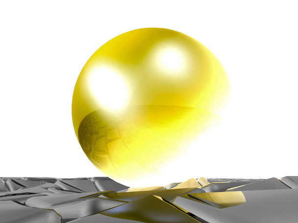 Yellow sphere on grey cubes as abstract background, 3D illustration. - Foto, immagini