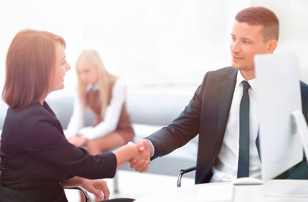 closeup of a business handshake women business partner.the business concept. - Zdjęcie, obraz