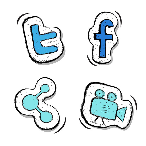Buttons set. Facebook, tweeter, sharing, video. Set - Vector, Image