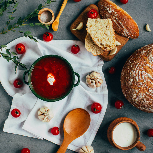Ukrainian borsch, red-beet soup - Foto, Imagem