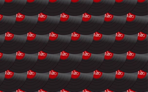 Le motif est fait de vinyle iridescent noir analogique musical rétro vieux disque antique hipster gramophone vintage pour gramophone vinyle et inscription rétro sur un fond rouge. Illustration vectorielle
 - Vecteur, image