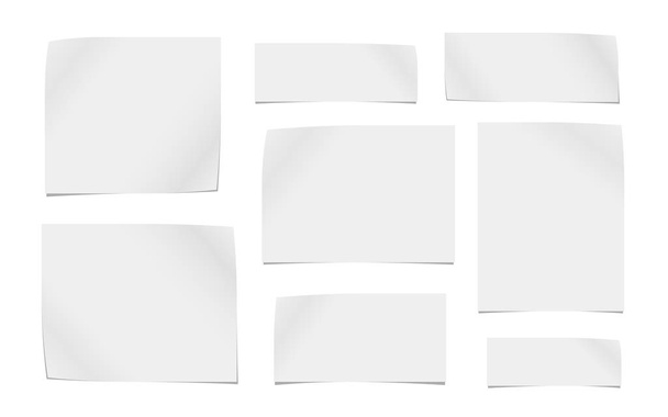 White cut out note, notebook paper pieces for text stuck on white background. Vector illustration. - Vecteur, image
