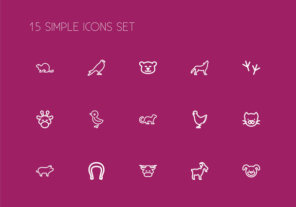 15 szerkeszthető Állattani ikonok vonalstílus beállítása. Magában foglalja a szimbólumok, mint a disznó, kiskutya, bika, és több. Lehet használni a web, mobil, Ui és infographic design. - Vektor, kép