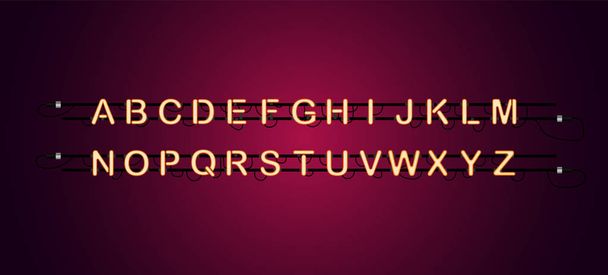 Light neon character alphabet font letter set, vector illustrati - Vector, Image