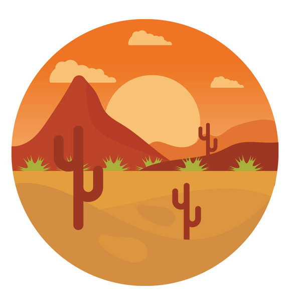 Flat icon design of desert landscape with cactus - Vector, Image