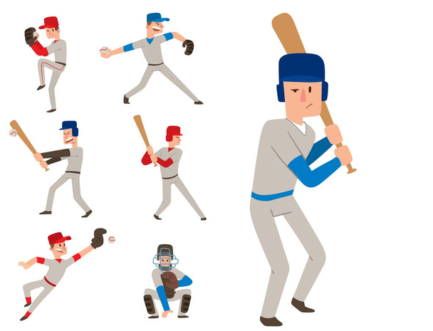 Baseball csapat játékos vektor sport ember egységes játék jelent helyzet profi liga sportos karakter győztes illusztráció. - Vektor, kép