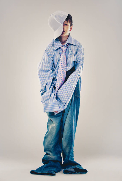 funny boy wearing Dad's clothes - Photo, image