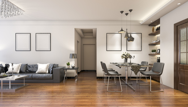 3D rendering luxust és a modern nappali konyha közelében - Fotó, kép