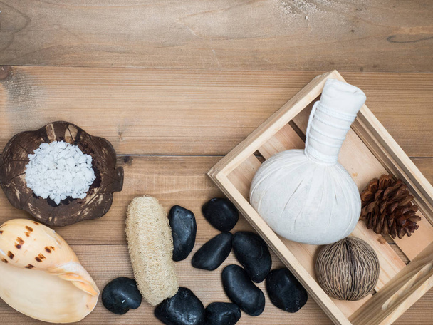 Aromatherapy  product  Spa set massage with white  wood backgrou - Valokuva, kuva
