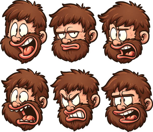 Caveman head with different emotions - Vector, Image