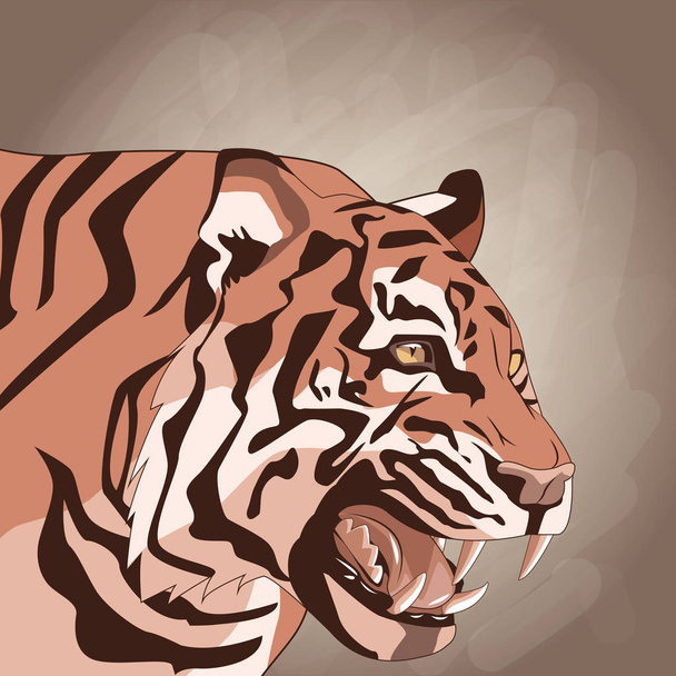 Тигр рисует на коричневом фоне
 - Вектор,изображение