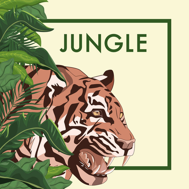 Tiger drawing in the jungle - Vector, afbeelding