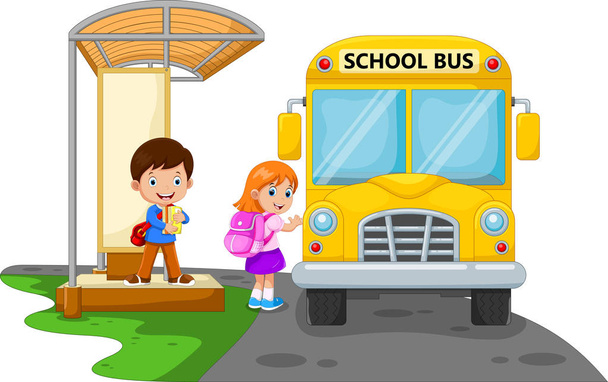 Back to school. Vector illustration of cartoon kids going to school  - Vector, Image