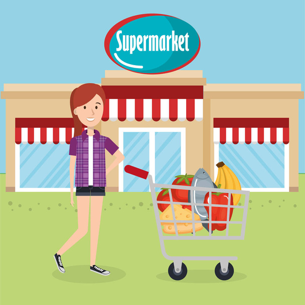 消費者の食料品店のショッピングカート - ベクター画像