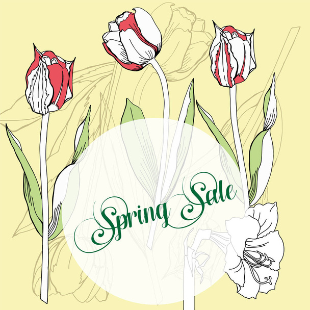 Spring sale background with flowers - Vettoriali, immagini