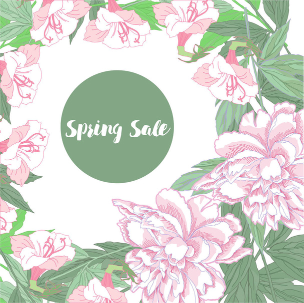 Spring sale background with flowers - Wektor, obraz