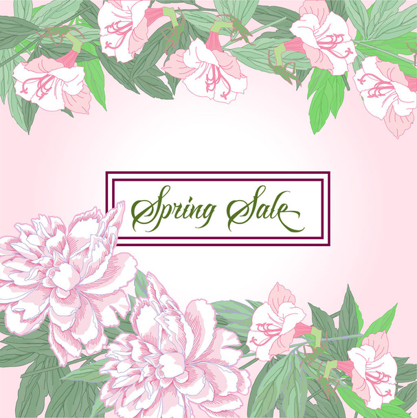 Spring sale background with flowers - Wektor, obraz