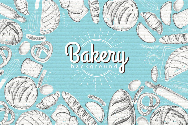 Bakery background. Top view of bakery products on cardboard background - Vecteur, image