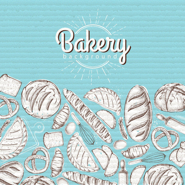 Bakery background. Top view of bakery products on cardboard background - Vektor, obrázek