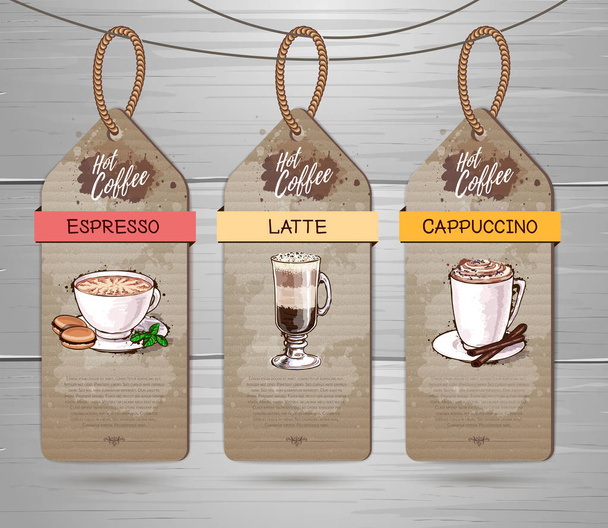 Set of Restaurant labels of coffee menu design - Vector, Image