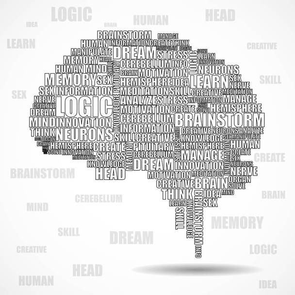 Abstract silhouette human brain of words. Vector - Vector, Image