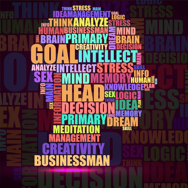 Ανθρώπινο κεφάλι Abstract πολύχρωμο σιλουέτα των λέξεων - Διάνυσμα, εικόνα