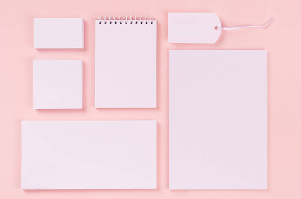 Corporate identity template with white stationery set on soft pastel pink background. Mock up for branding, business presentations and portfolios. - Φωτογραφία, εικόνα