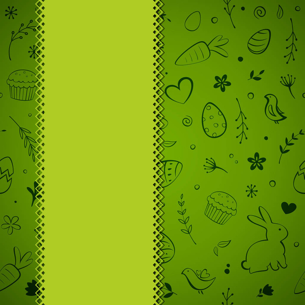 Seamless Easter pattern greeting card on green background - Vector, Image