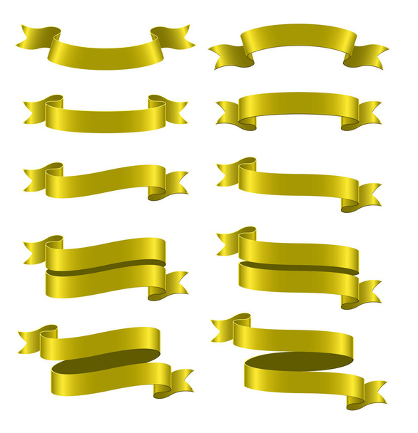 Set of yellow ribbon banners on white background - Vector, Image
