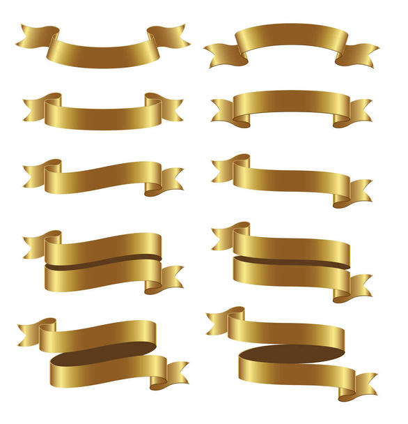 Conjunto de banners de cinta dorada sobre fondo blanco
 - Vector, Imagen