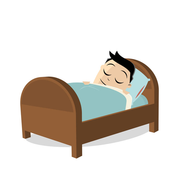 ο κουρασμένος άνθρωπος στον ύπνο στο κρεβάτι του - Διάνυσμα, εικόνα