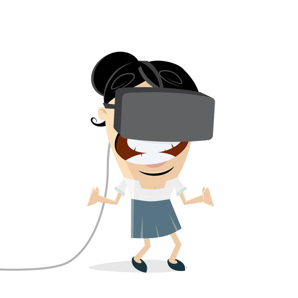счастливая женщина с VR очками
 - Вектор,изображение