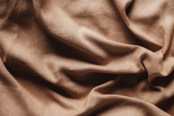 top view of beige linen tablecloth texture - Photo, Image