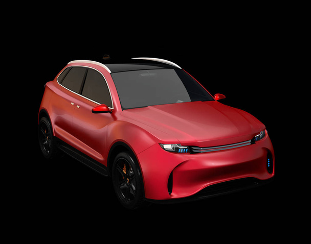 Μεταλιζέ ματ κόκκινο ηλεκτρικό Suv αυτοκίνητο έννοιας απομονώνονται σε μαύρο φόντο. εικόνα απόδοση 3D. - Φωτογραφία, εικόνα