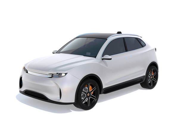 Λευκό ηλεκτρικό Suv αυτοκίνητο έννοιας που απομονώνονται σε λευκό φόντο. 3D εικόνας καθιστώντας. Αρχικός σχεδιασμός. - Φωτογραφία, εικόνα