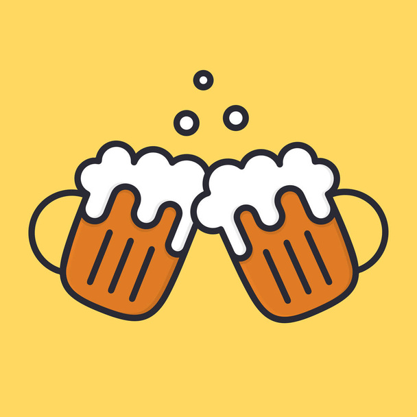 Salud tazas de cerveza con espuma y burbujas. Icono de alcohol de dibujos animados. Ilustración plana vectorial
. - Vector, imagen