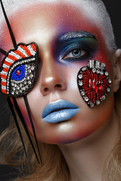 Beautiful girl with creative make-up in pop art style. Beauty face. - Foto, Bild