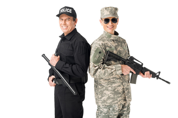 A hatóságok katona és rendőr elszigetelt fehér képviselői - Fotó, kép