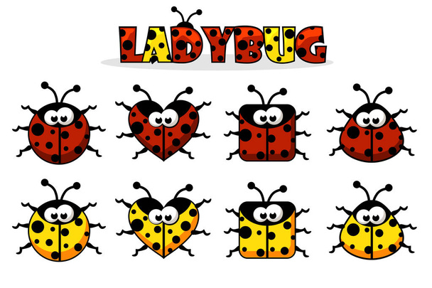Установите красную и желтую разновидности Ladybug. Животные и насекомые
 - Вектор,изображение