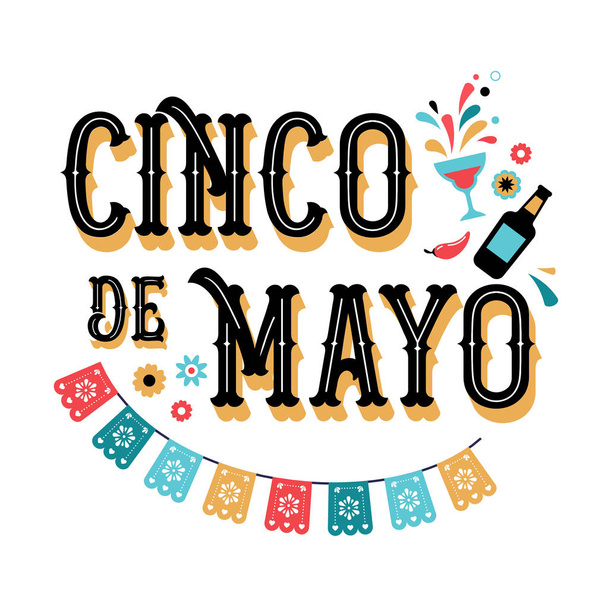 Синко-де-Майо - 5 мая, государственный праздник в Мексике. Фиеста баннер и дизайн плаката с флагами
 - Вектор,изображение