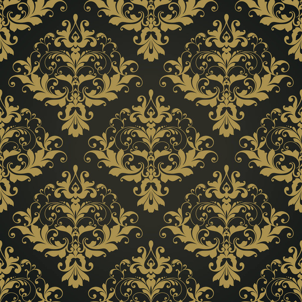 Vector black ornate damask background Seamless abstract decorative elegant pattern. - Vektör, Görsel
