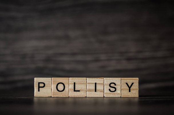 the word policy , consisting of light wooden square panels on a  - Fotó, kép