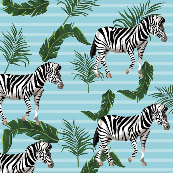 Zebra és levelek háttér - Vektor, kép