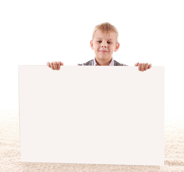 Teenage boy and banner with space for text - Fotoğraf, Görsel