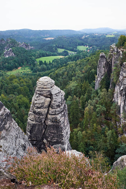Bastei Rocks in Swiss Saxony, around the ruins of Neurathen Castle. Germany. - Fotografie, Obrázek