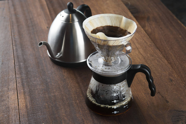 coffee drip set on wooden table  - Photo, image
