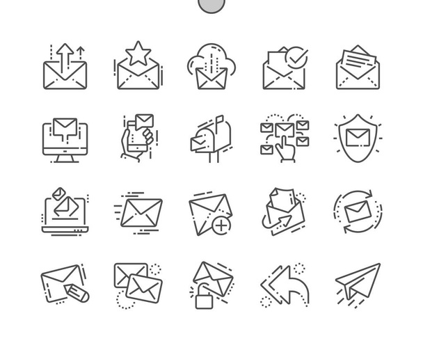 E-Mail gut durchdachte Pixel perfekte Vektor Thin Line Symbole 30 2x Raster für Web-Grafiken und Apps. einfaches minimales Piktogramm - Vektor, Bild